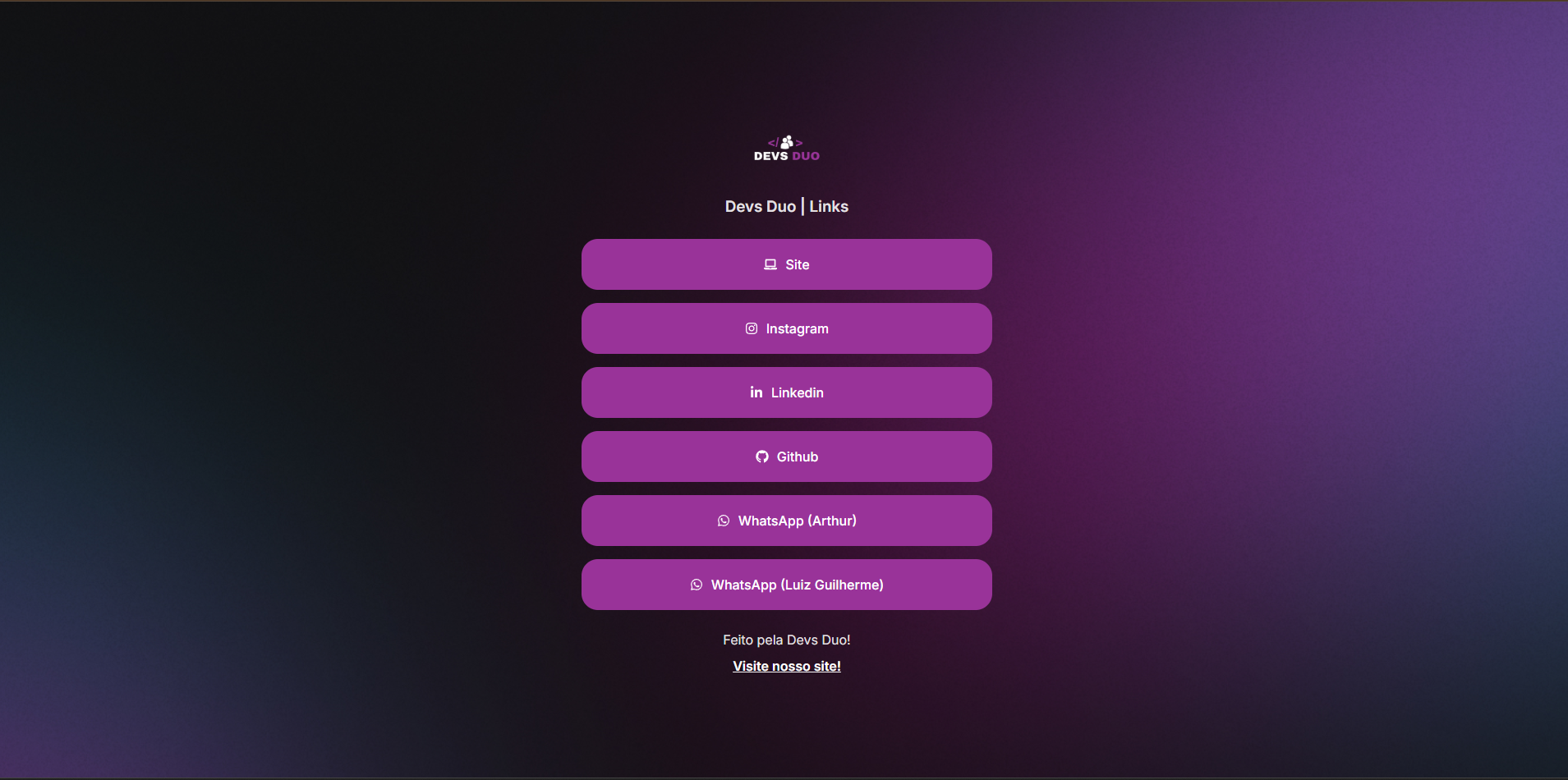 Projeto Devs Duo Links - Hub institucional para centralizar os principais links da Devs Duo.